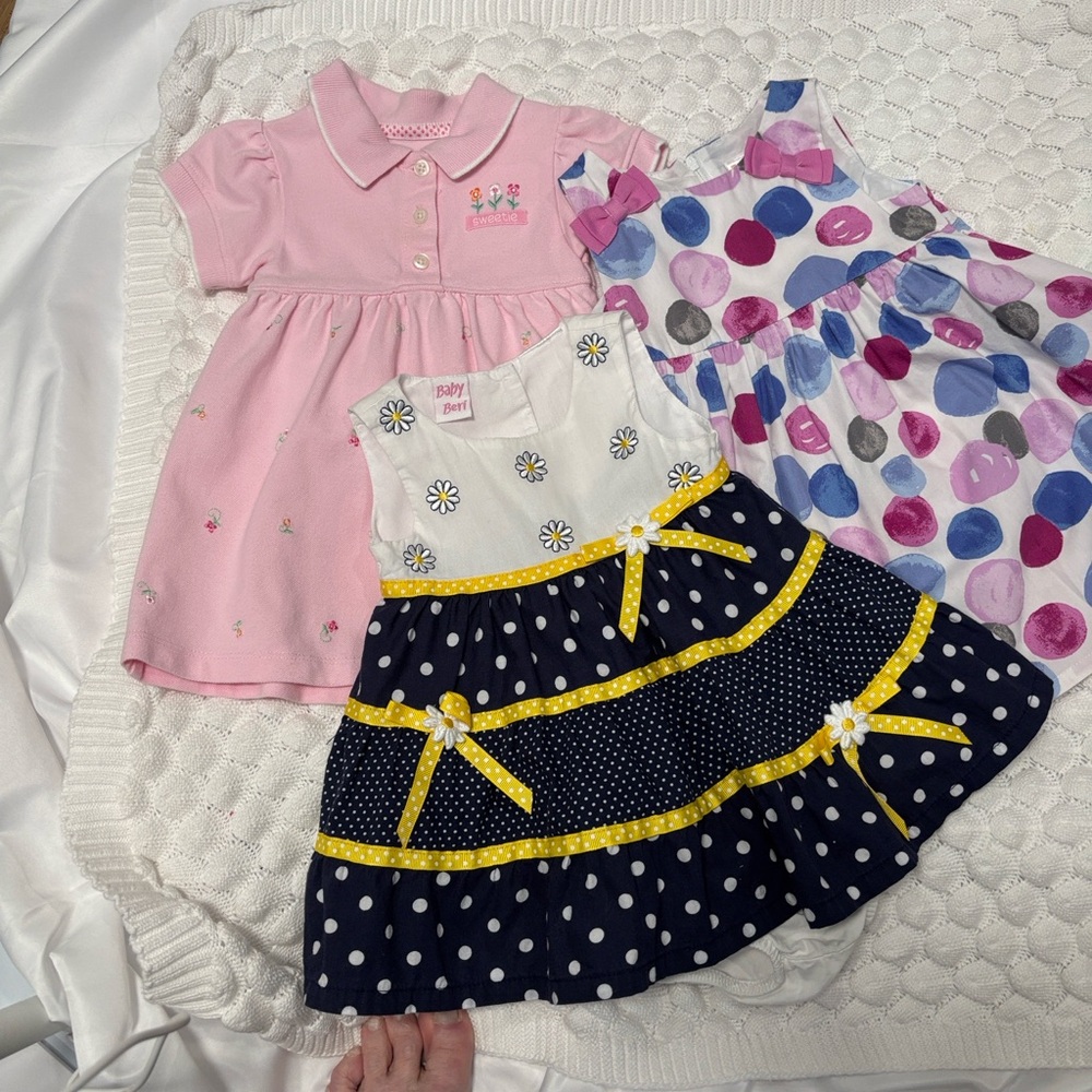 Charming Kids Dress Trio in Pink, Navy, and Multicolor
